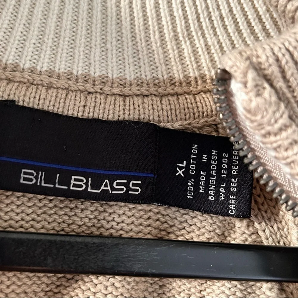 BILL BLASS 1/3 Zip Pop On Knit Sweater Beige Men Size XL Winter Fishermen casual